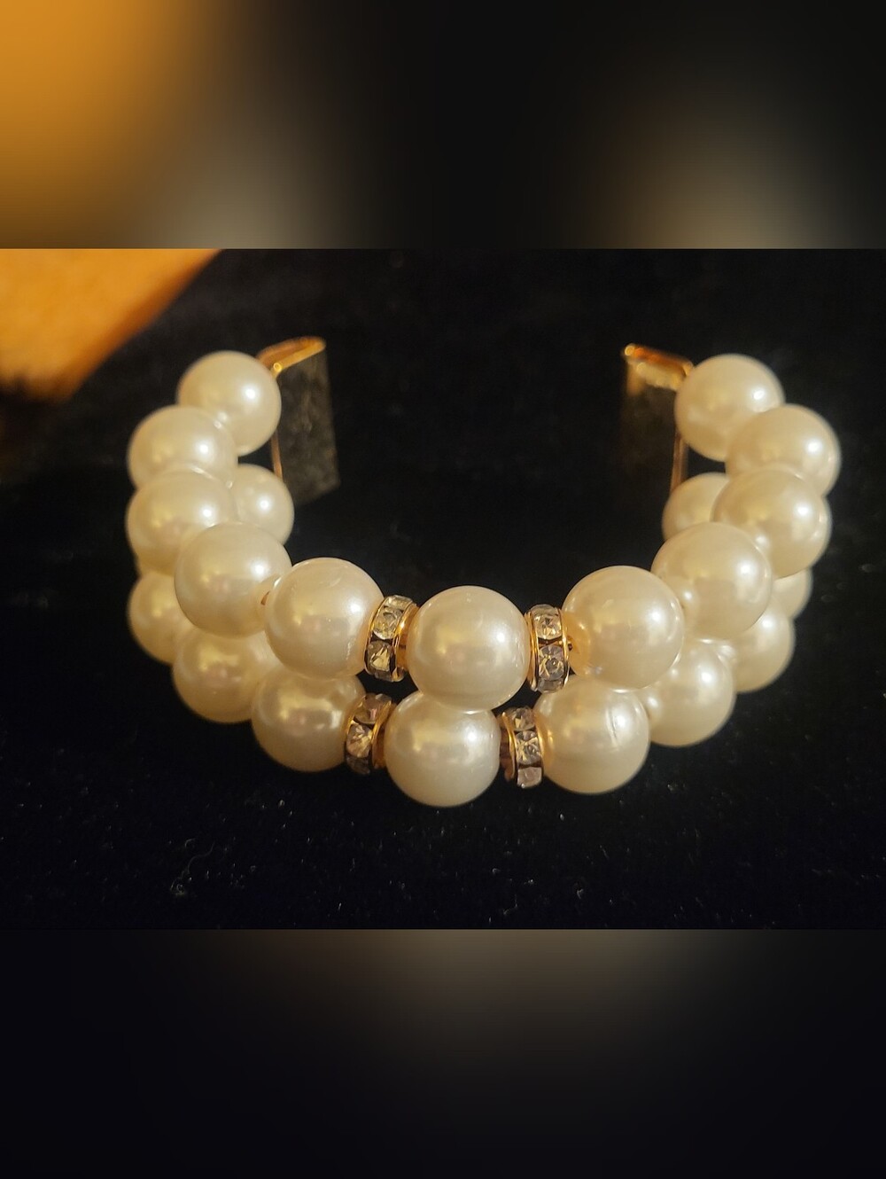 New Tags Superstar Accessories Double Strand Faux Pearl Rhinestone Cuff Bracelet